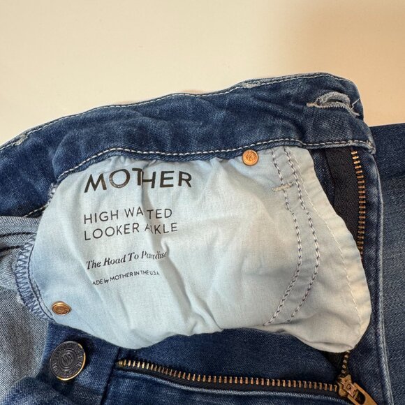 MOTHER HIGH WAISTED LOOKER Ankle Fray Stretch Jeans The Road To Paradise Size 24 - Picture 5 of 6
